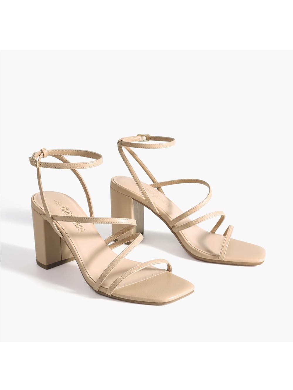 DREAM PAIRS Women's Chunky Heel Sandal in Beige Tab